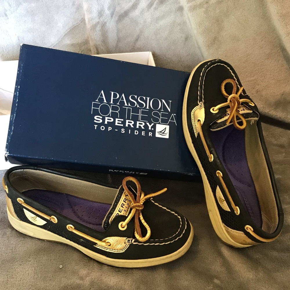 NWOT Sperry Top Siders Black/Gold w/ original box